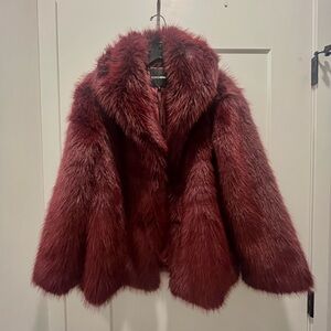 NWT Fashion Nova Couture Dreams Faux Fur Coat in Burgundy